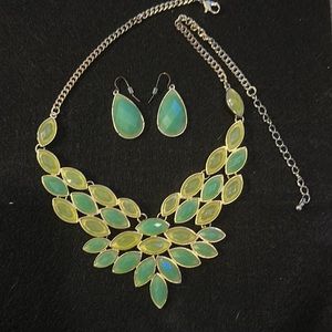 Green and teal necklace and earring set